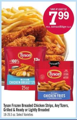 Tyson Frozen Breaded Chicken Strips, Any'Tizers, Grilled & Ready or Lightly Breaded