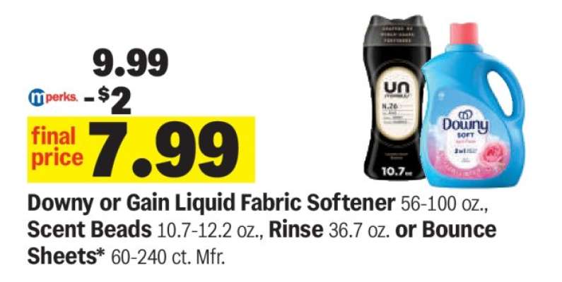 Downy or Gain Liquid Fabric Softener, Scent Beads, Rinse or Bounce Sheets