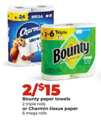 Bounty paper towels or Charmin tissue paper