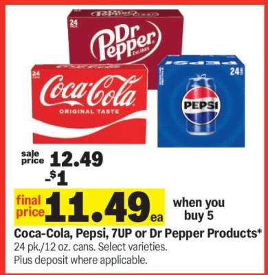 Coca-Cola, Pepsi, 7UP or Dr Pepper Products*