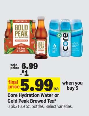 Core Hydration Water or Gold Peak Brewed Tea
