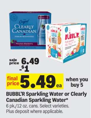 BUBBL'R Sparkling Water or Clearly Canadian Sparkling Water