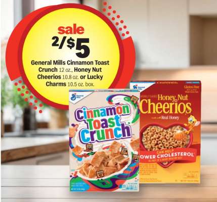 General Mills Cinnamon Toast Crunch, Honey Nut Cheerios, Lucky Charms