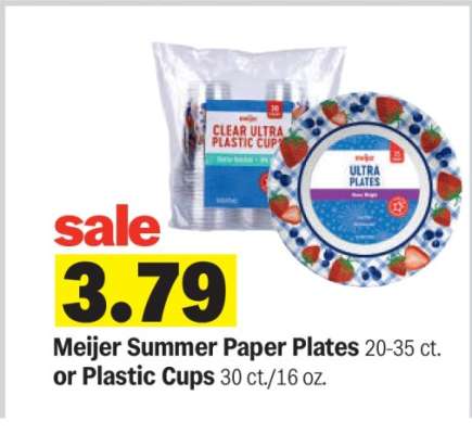 Meijer Summer Paper Plates or Plastic Cups