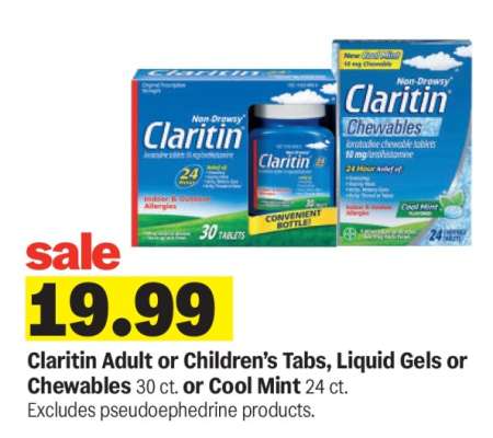 Claritin Adult or Children’s Tabs, Liquid Gels or Chewables