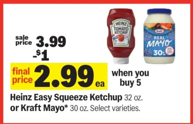 Heinz Easy Squeeze Ketchup or Kraft Mayo