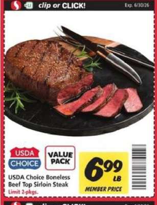 USDA Choice Boneless Beef Top Sirloin Steak