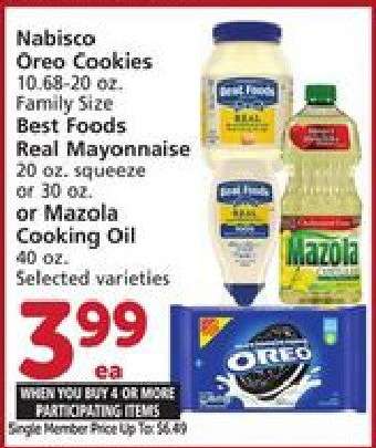 Nabisco Oreo Cookies, Best Foods Real Mayonnaise, Mazola Cooking Oil