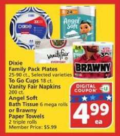 Angel Soft Bath Tissue or Brawny Paper Towels