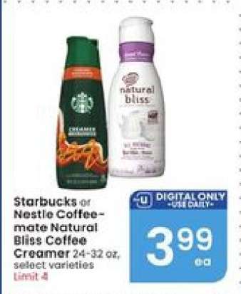 Starbucks or Nestle Coffee-mate Natural Bliss Coffee Creamer