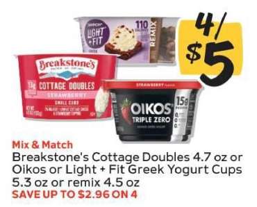 Breakstone's Cottage Doubles or Oikos or Light + Fit Greek Yogurt Cups