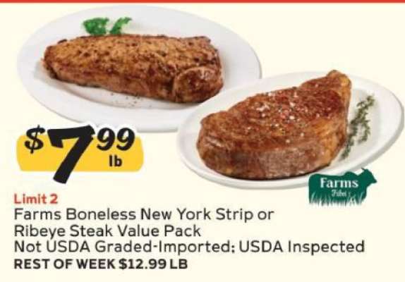 Farms Boneless New York Strip or Ribeye Steak Value Pack