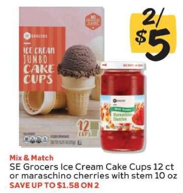SE Grocers Ice Cream Cake Cups or Maraschino Cherries