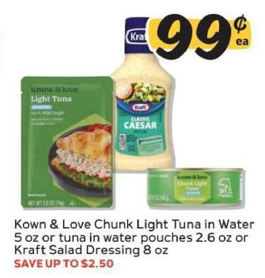 Kown & Love Chunk Light Tuna or Kraft Salad Dressing