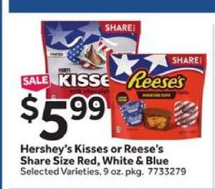Hershey's Kisses or Reese's Share Size Red, White & Blue