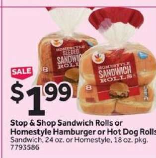 Stop & Shop Sandwich Rolls or Homestyle Hamburger or Hot Dog Rolls