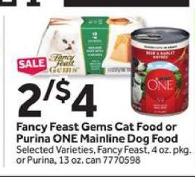 Fancy Feast Gems Cat Food or Purina ONE Mainline Dog Food