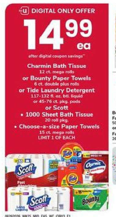 Charmin Bath Tissue or Bounty Paper Towels or Tide Laundry Detergent or Scott