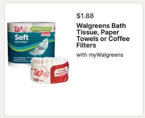 Walgreens Bath Tissue, Paper Towels or Coffee Filters