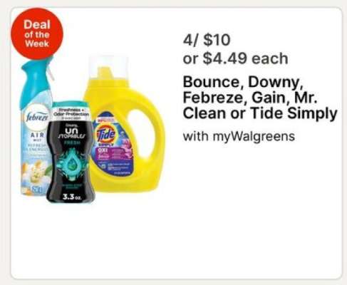 Bounce, Downy, Febreze, Gain, Mr. Clean or Tide Simply