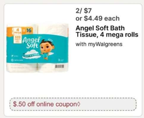 Angel Soft Bath Tissue, 4 mega rolls