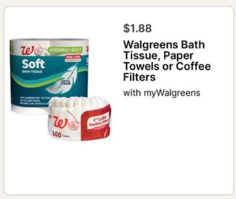 Walgreens Bath Tissue, Paper Towels or Coffee Filters