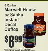 Maxwell House or Sanka Instant Decaf Coffee