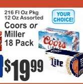 Coors or Miller 18 Pack