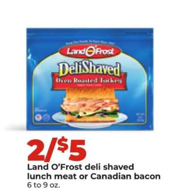 Land O’Frost deli shaved lunch meat or Canadian bacon