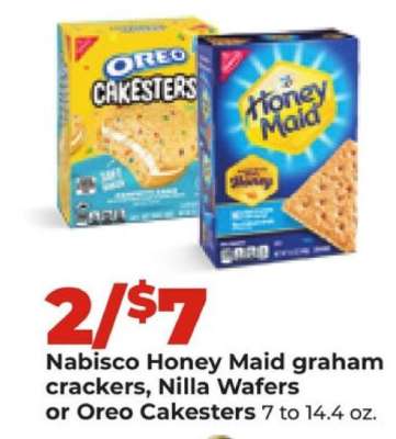 Nabisco Honey Maid graham crackers, Nilla Wafers or Oreo Cakesters