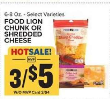 Food Lion Chunk or Shredded Cheese