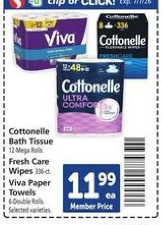 Cottonelle Bath Tissue, Fresh Care Wipes, Viva Paper Towels