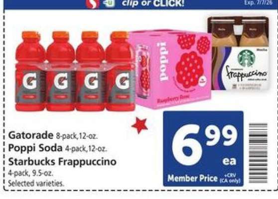 Gatorade, Poppi Soda, Starbucks Frappuccino