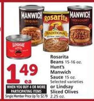 Rosarita Beans, Hunt's Manwich Sauce, or Lindsay Sliced Olives