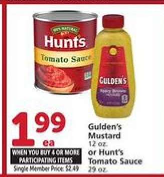 Gulden's Mustard or Hunt's Tomato Sauce