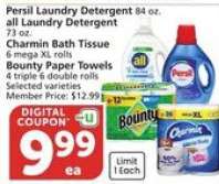 Persil Laundry Detergent, all Laundry Detergent, Charmin Bath Tissue, Bounty Paper Towels