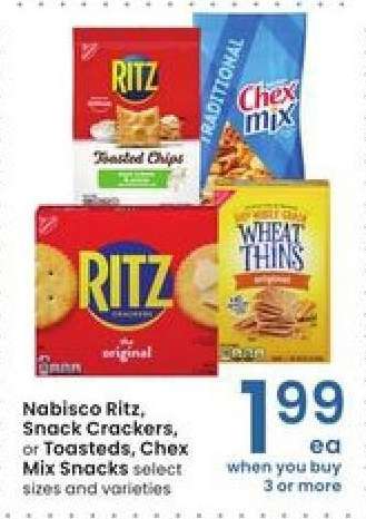 Nabisco Ritz, Snack Crackers, or Toasteds, Chex Mix Snacks
