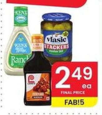 Ken's Ranch Dressing, Vlasic Stackers, Sweet Baby Ray's Sauce