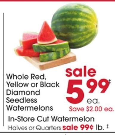 Whole Red, Yellow or Black Diamond Seedless Watermelons