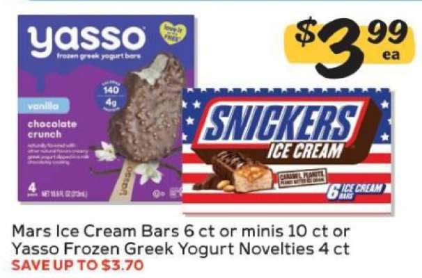 Mars Ice Cream Bars or Yasso Frozen Greek Yogurt Novelties