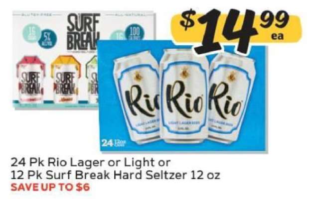 24 Pk Rio Lager or Light or 12 Pk Surf Break Hard Seltzer 12 oz