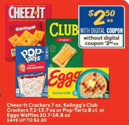 Cheez-It Crackers, Kellogg's Club Crackers, Pop-Tarts, Eggo Waffles