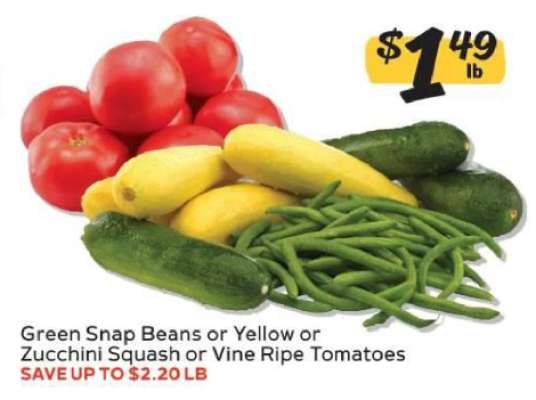 Green Snap Beans or Yellow or Zucchini Squash or Vine Ripe Tomatoes