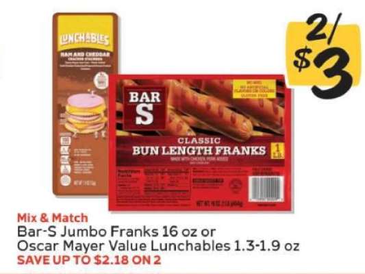 Bar-S Jumbo Franks or Oscar Mayer Value Lunchables