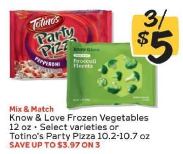 Know & Love Frozen Vegetables or Totino's Party Pizza
