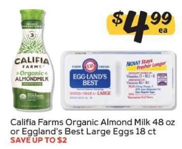 Califia Farms Organic Almond Milk 48 oz or Eggland's Best Large Eggs 18 ct