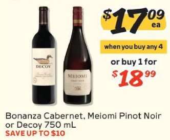 Bonanza Cabernet, Meiomi Pinot Noir or Decoy 750 mL
