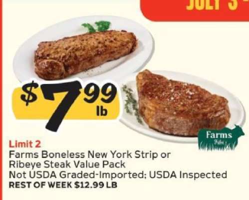 Farms Boneless New York Strip or Ribeye Steak Value Pack