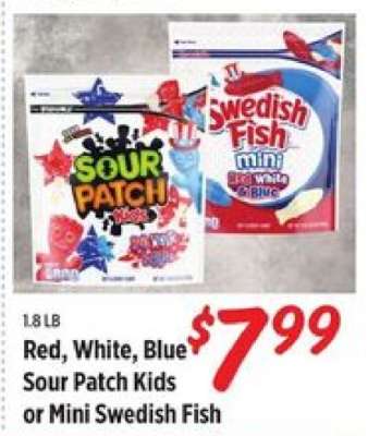 Red, White, Blue Sour Patch Kids or Mini Swedish Fish