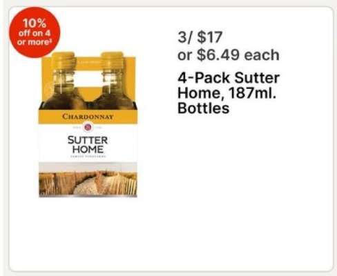 4-Pack Sutter Home, 187ml. Bottles